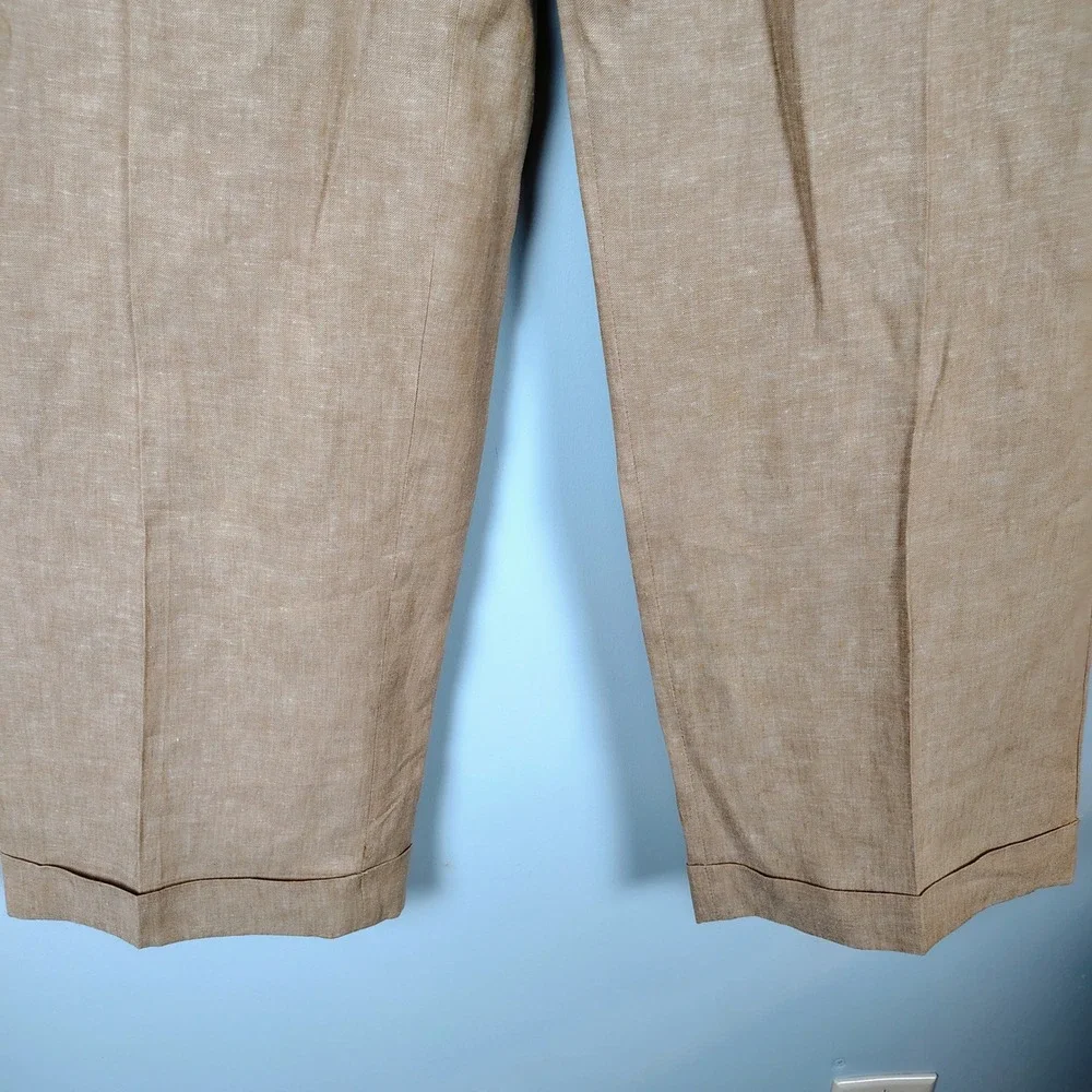 Alan Flusser Mens Pleated Linen Rayon Blend Trousers Tan Khaki 38x30 Cuffed